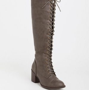 DARK TAUPE LACE-UP KNEE BOOT (WIDE WIDTH)